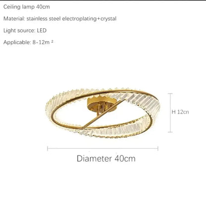 Luxury gold dna spiral crystal chandelier living room ring light