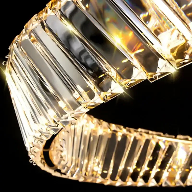 Luxury gold dna spiral crystal chandelier living room ring light