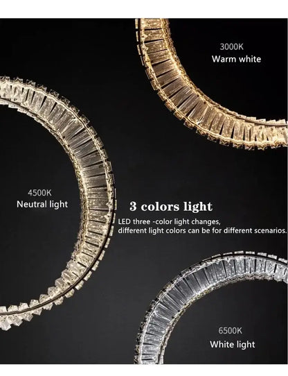 Luxury gold dna spiral crystal chandelier living room ring light