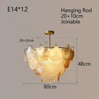 Luxury gold glass shell ceiling pendant light for bedroom