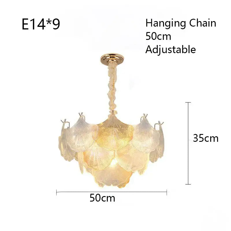 Luxury gold glass shell ceiling pendant light for bedroom