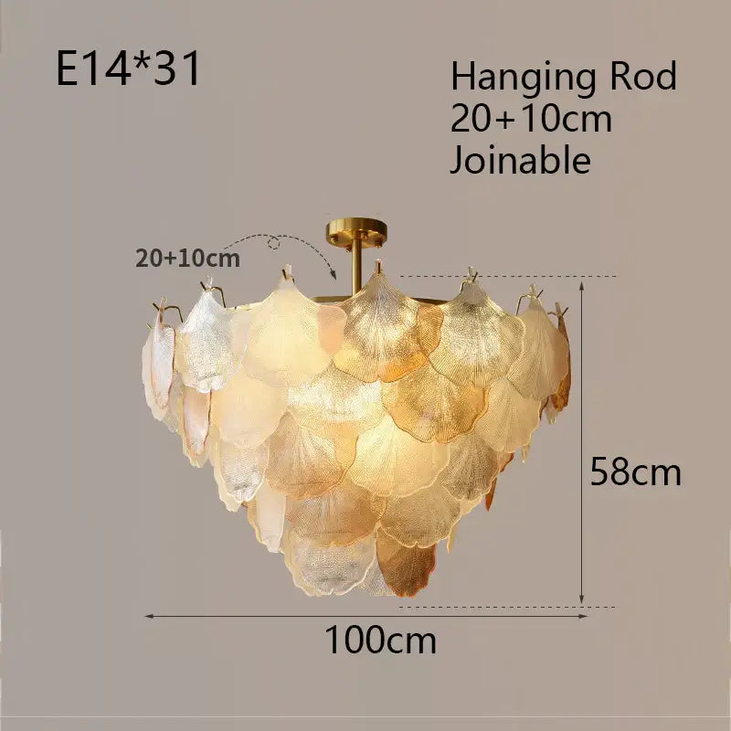 Luxury gold glass shell ceiling pendant light for bedroom