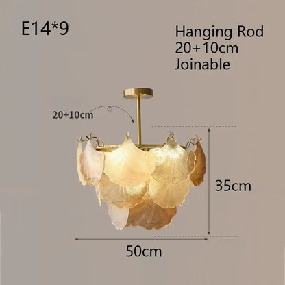 Luxury gold glass shell ceiling pendant light for bedroom
