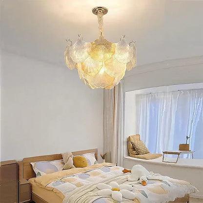 Luxury gold glass shell ceiling pendant light for bedroom