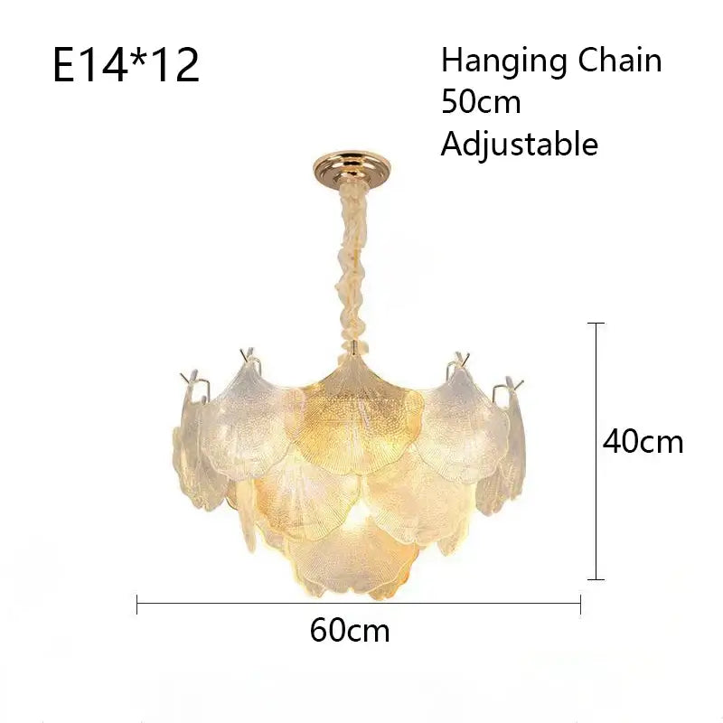 Luxury gold glass shell ceiling pendant light for bedroom