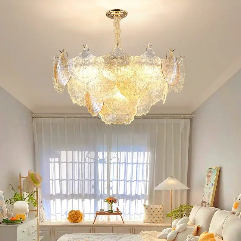 Luxury gold glass shell ceiling pendant light for bedroom
