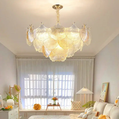 Luxury gold glass shell ceiling pendant light for bedroom