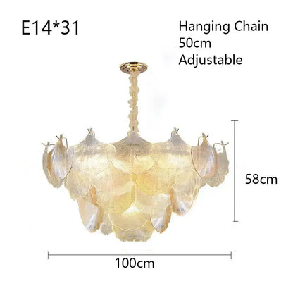 Luxury gold glass shell ceiling pendant light for bedroom
