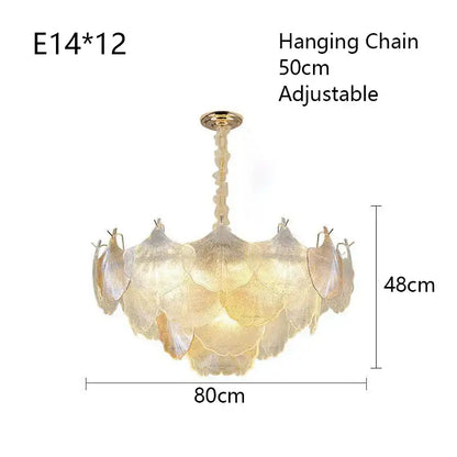 Luxury gold glass shell ceiling pendant light for bedroom