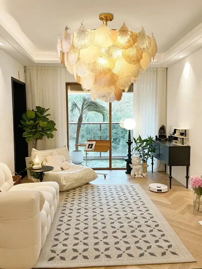 Luxury gold glass shell ceiling pendant light for bedroom
