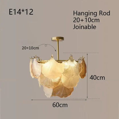 Luxury gold glass shell ceiling pendant light for bedroom