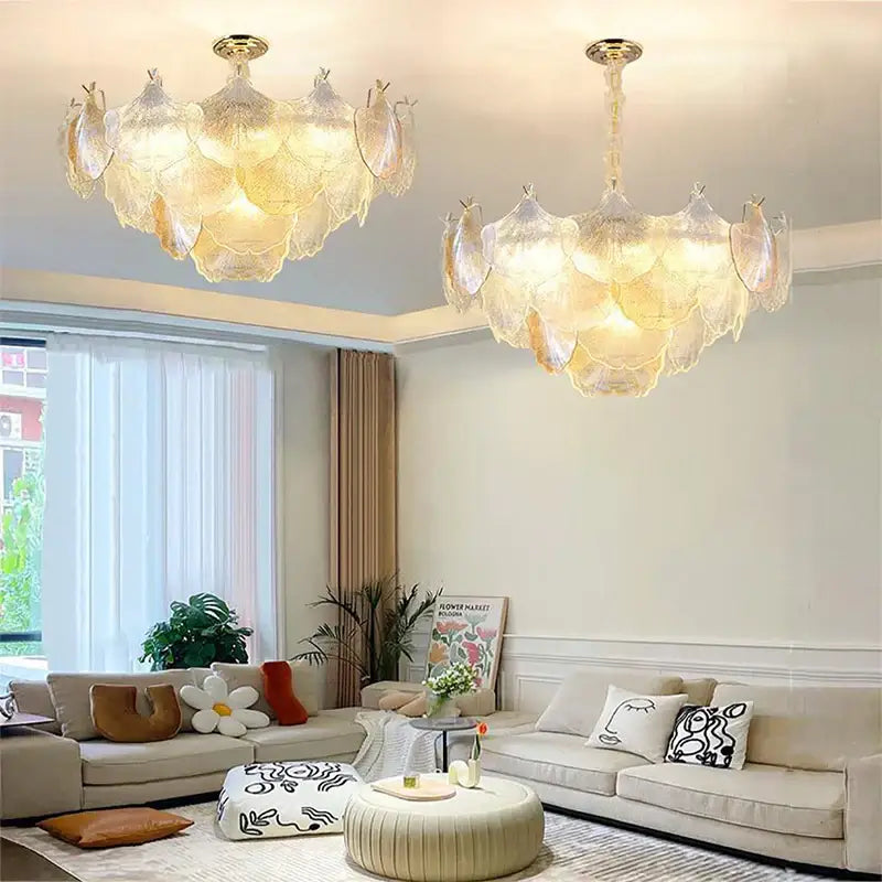 Luxury gold glass shell ceiling pendant light for bedroom