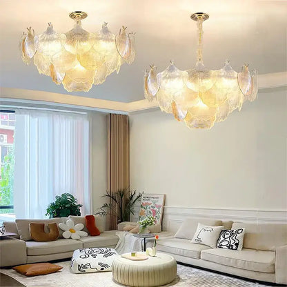 Luxury gold glass shell ceiling pendant light for bedroom