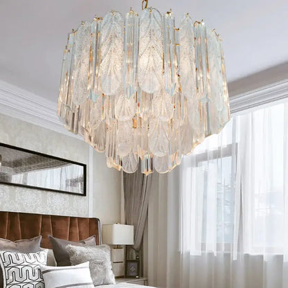 Luxury gold leaf crystal bedroom pendant lamp