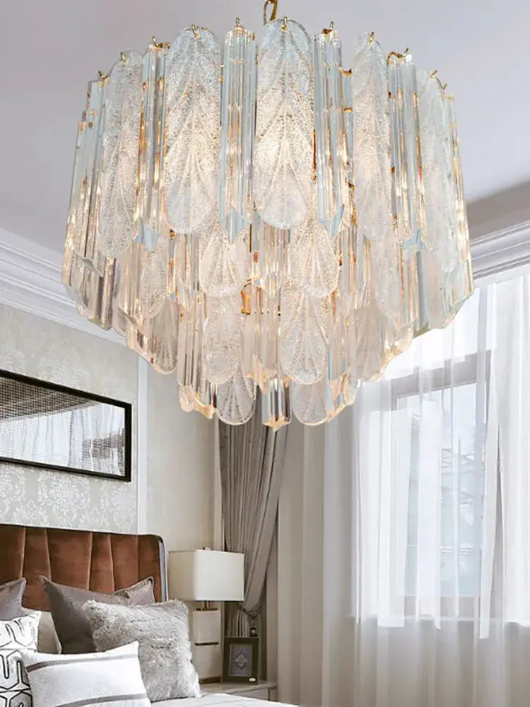 Luxury gold leaf crystal bedroom pendant lamp