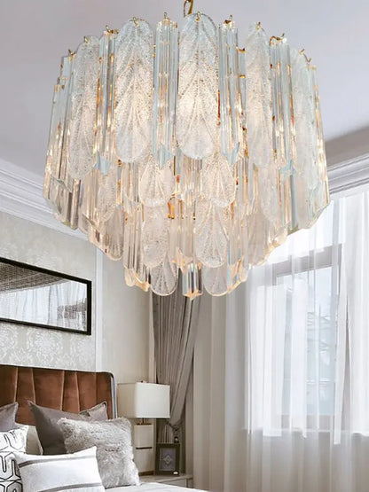 Luxury gold leaf crystal bedroom pendant lamp