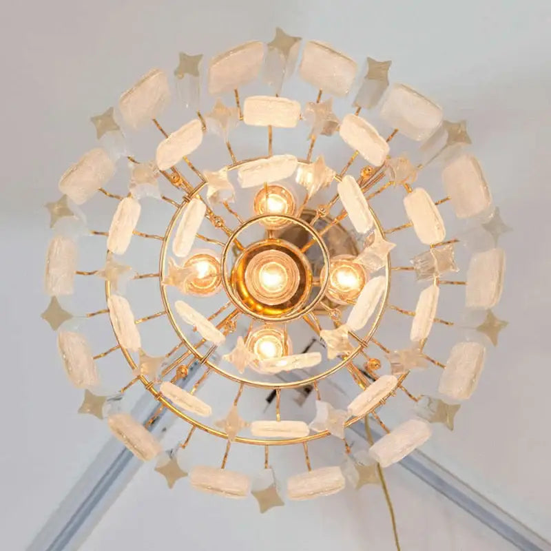 Luxury gold leaf crystal bedroom pendant lamp
