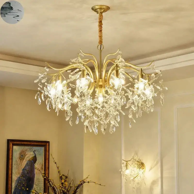 Luxury gold leaf crystal led chandelier living room light
