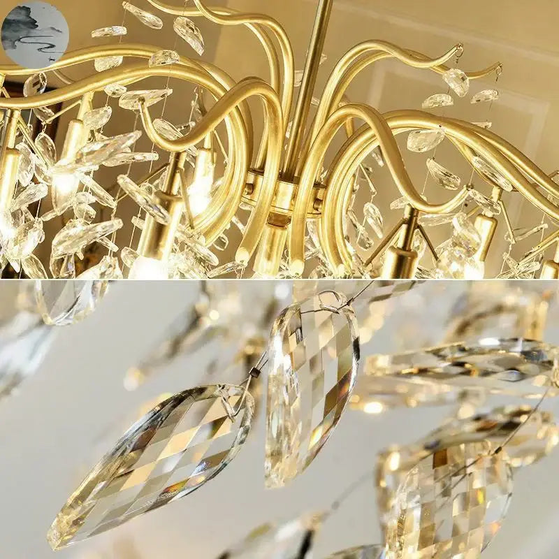 Luxury gold leaf crystal led chandelier living room light