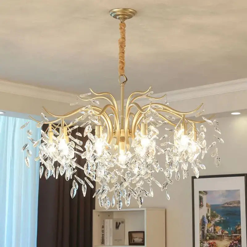 Luxury gold leaf crystal led chandelier living room light