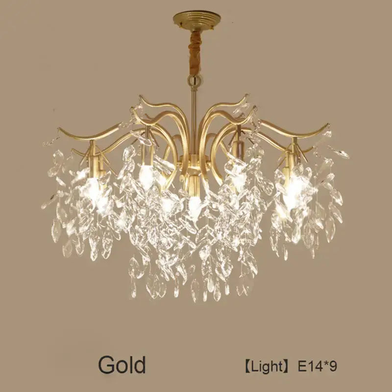 Luxury gold leaf crystal led chandelier living room light