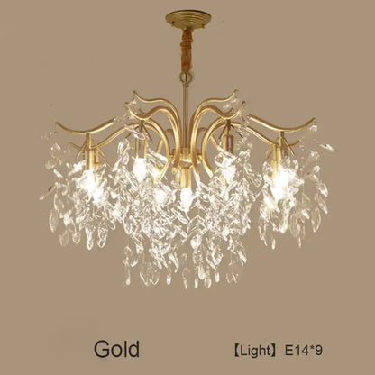 Luxury gold leaf crystal led chandelier living room light