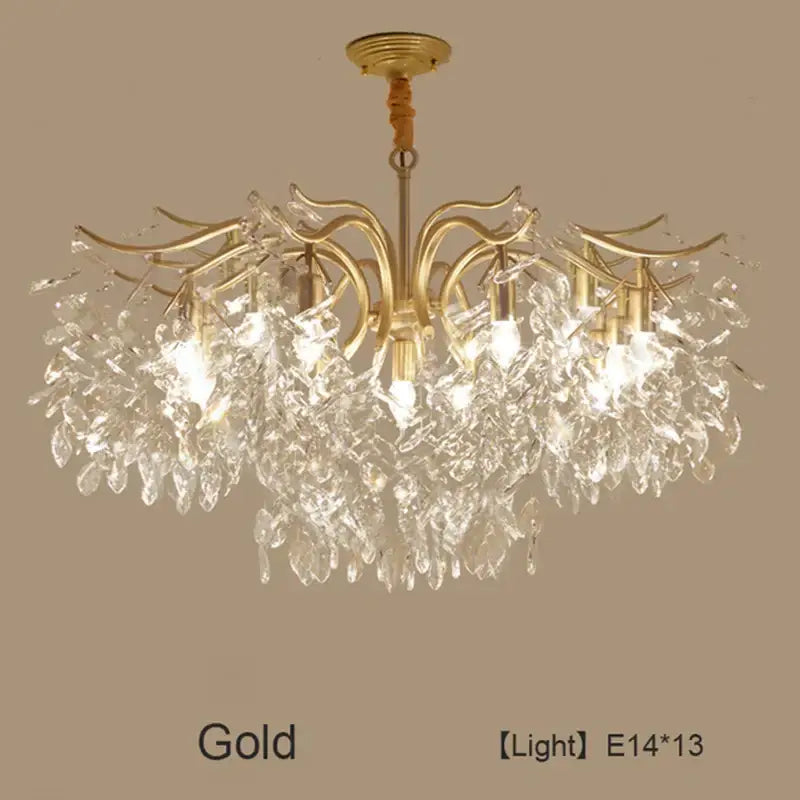 Luxury gold leaf crystal led chandelier living room light