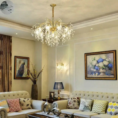 Luxury gold leaf crystal led chandelier living room light