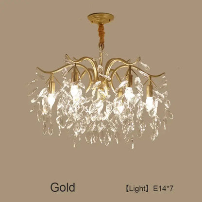 Luxury gold leaf crystal led chandelier living room light