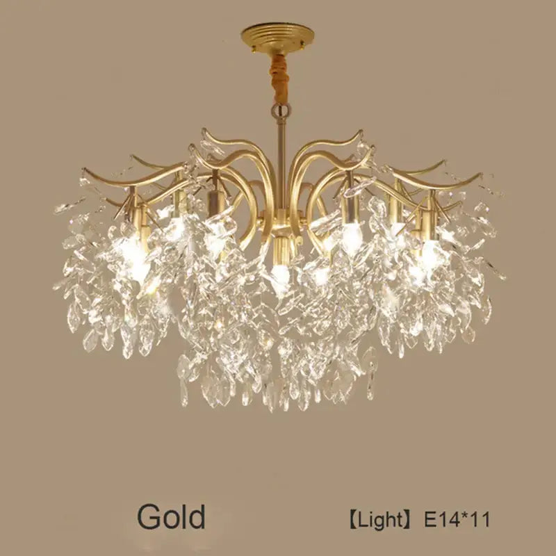 Luxury gold leaf crystal led chandelier living room light