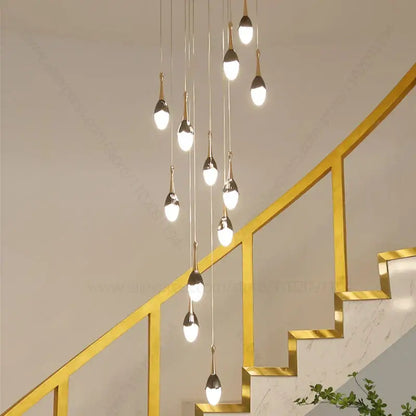 Luxury gold led staircase chandelier crystal living room pendant light