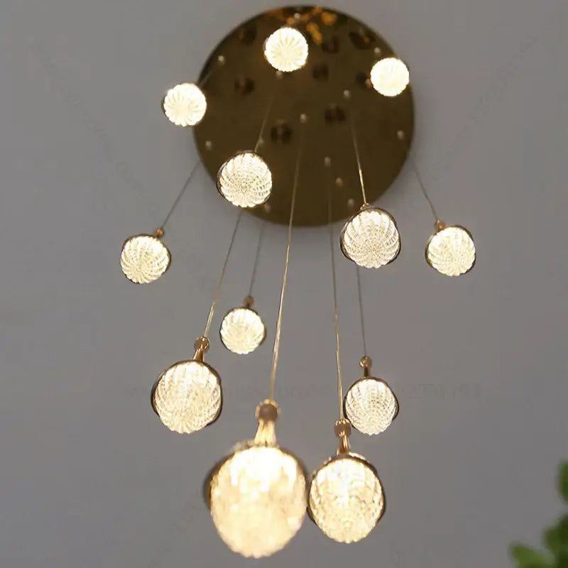 Luxury gold led staircase chandelier crystal living room pendant light