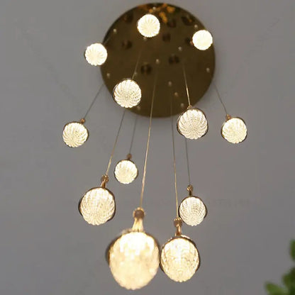 Luxury gold led staircase chandelier crystal living room pendant light