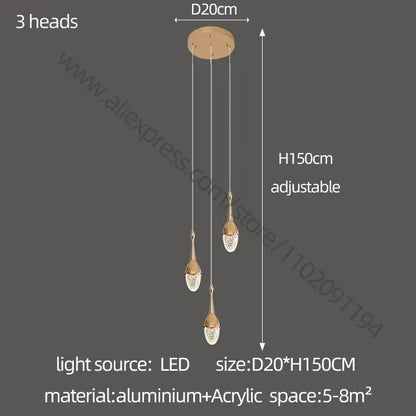 Luxury gold led staircase chandelier crystal living room pendant light