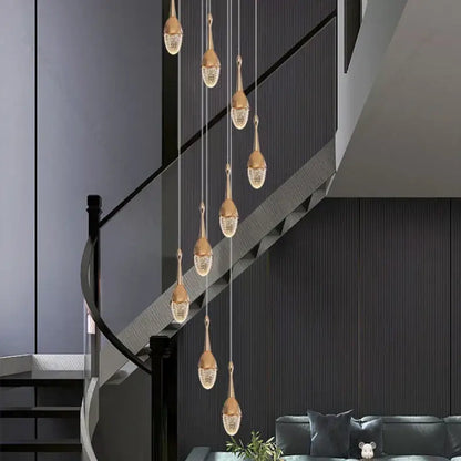 Luxury gold led staircase chandelier crystal living room pendant light