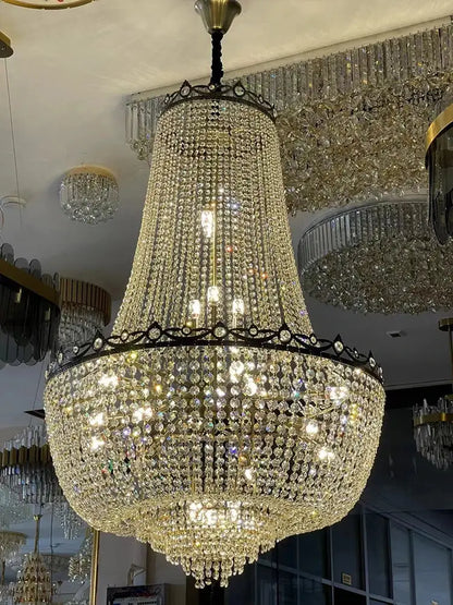 Luxury gold multi tier crystal led chandelier dining room