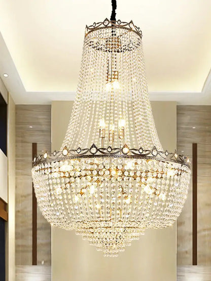 Luxury gold multi tier crystal led chandelier dining room