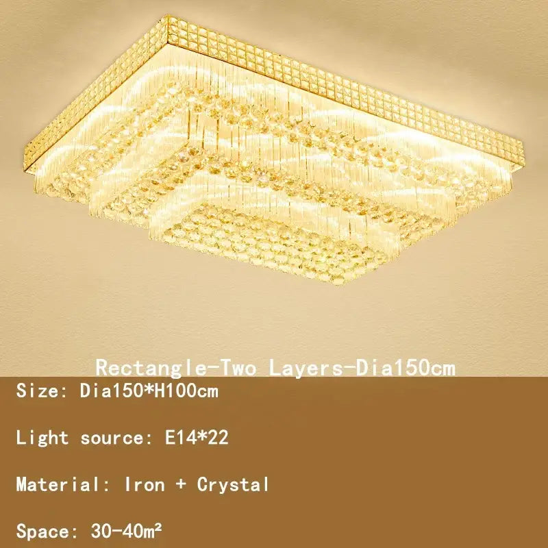 Luxury gold multi-tiered crystal led chandelier for living room