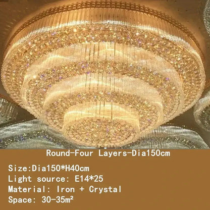 Luxury gold multi-tiered crystal led chandelier for living room