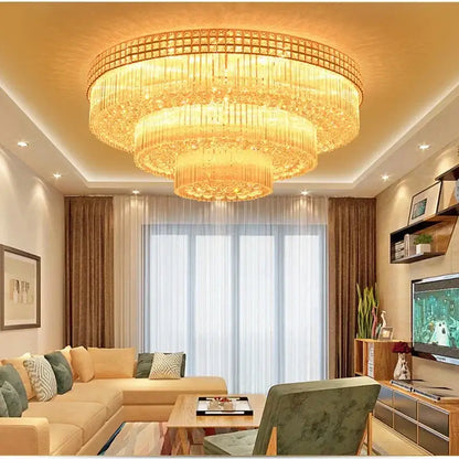 Luxury gold multi-tiered crystal led chandelier for living room