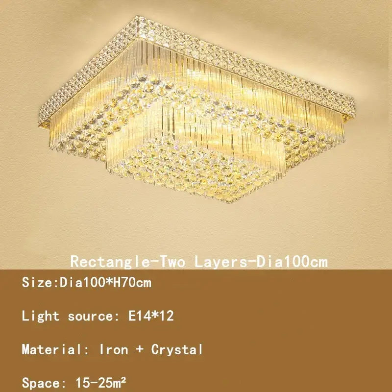 Luxury gold multi-tiered crystal led chandelier for living room