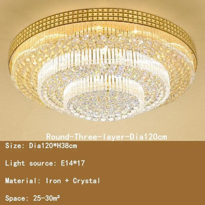 Luxury gold multi-tiered crystal led chandelier for living room