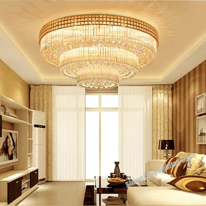 Luxury gold multi-tiered crystal led chandelier for living room