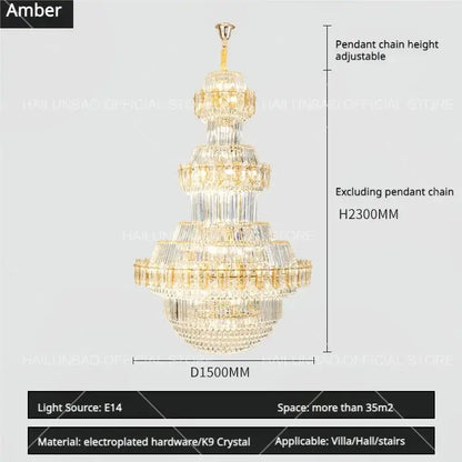 Luxury gold multi-tiered crystal chandelier living room