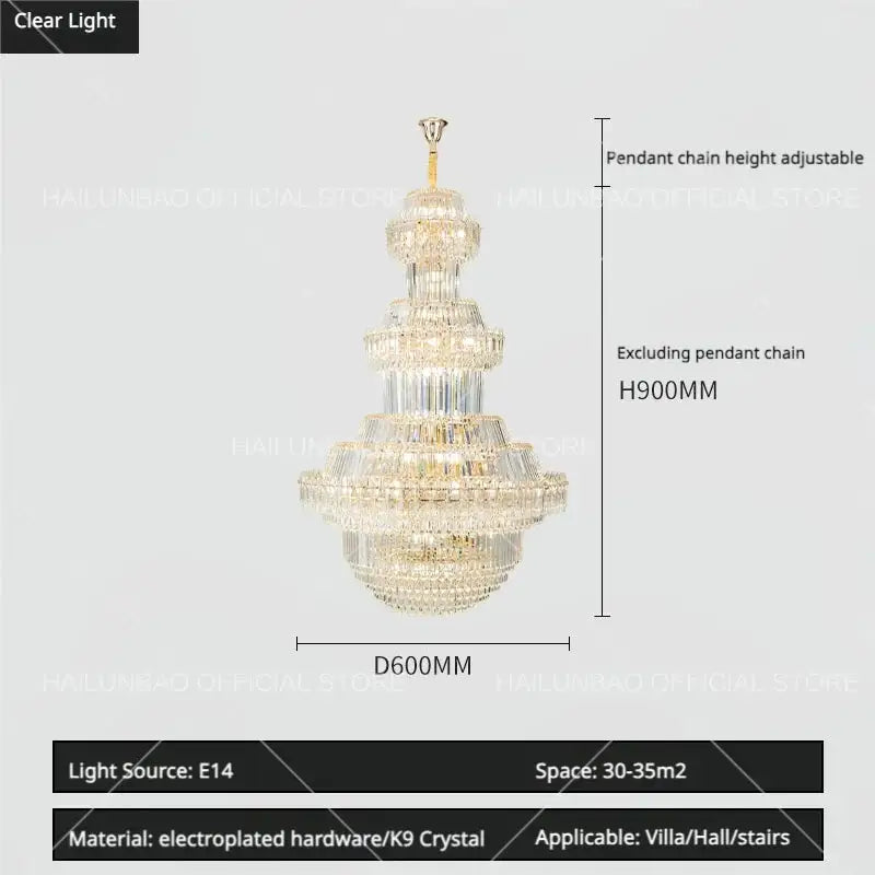 Luxury gold multi-tiered crystal chandelier living room