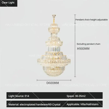 Luxury gold multi-tiered crystal chandelier living room