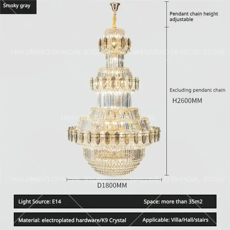 Luxury gold multi-tiered crystal chandelier living room