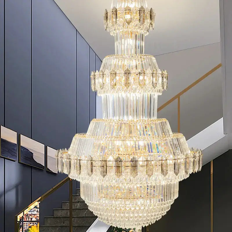 Luxury gold multi-tiered crystal chandelier living room