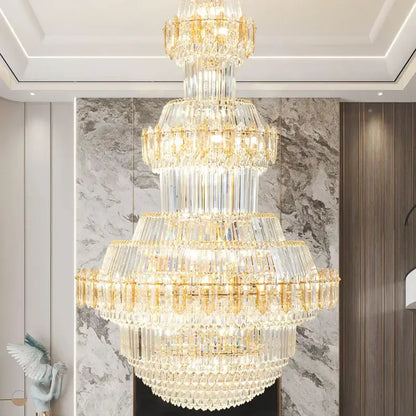 Luxury gold multi-tiered crystal chandelier living room