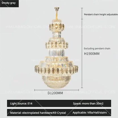 Luxury gold multi-tiered crystal chandelier living room
